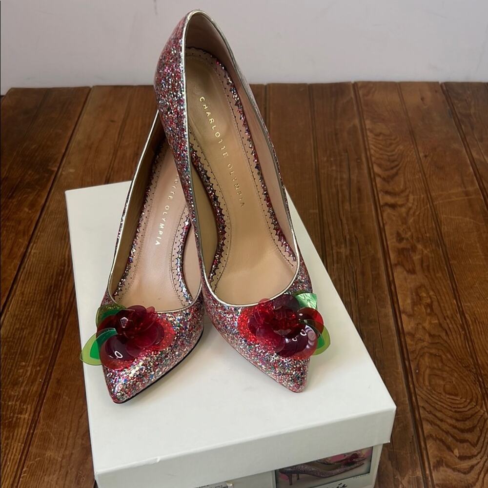 Charlotte Olympia Desiree festive glitter pump Heels Stiletto Shoes size 38